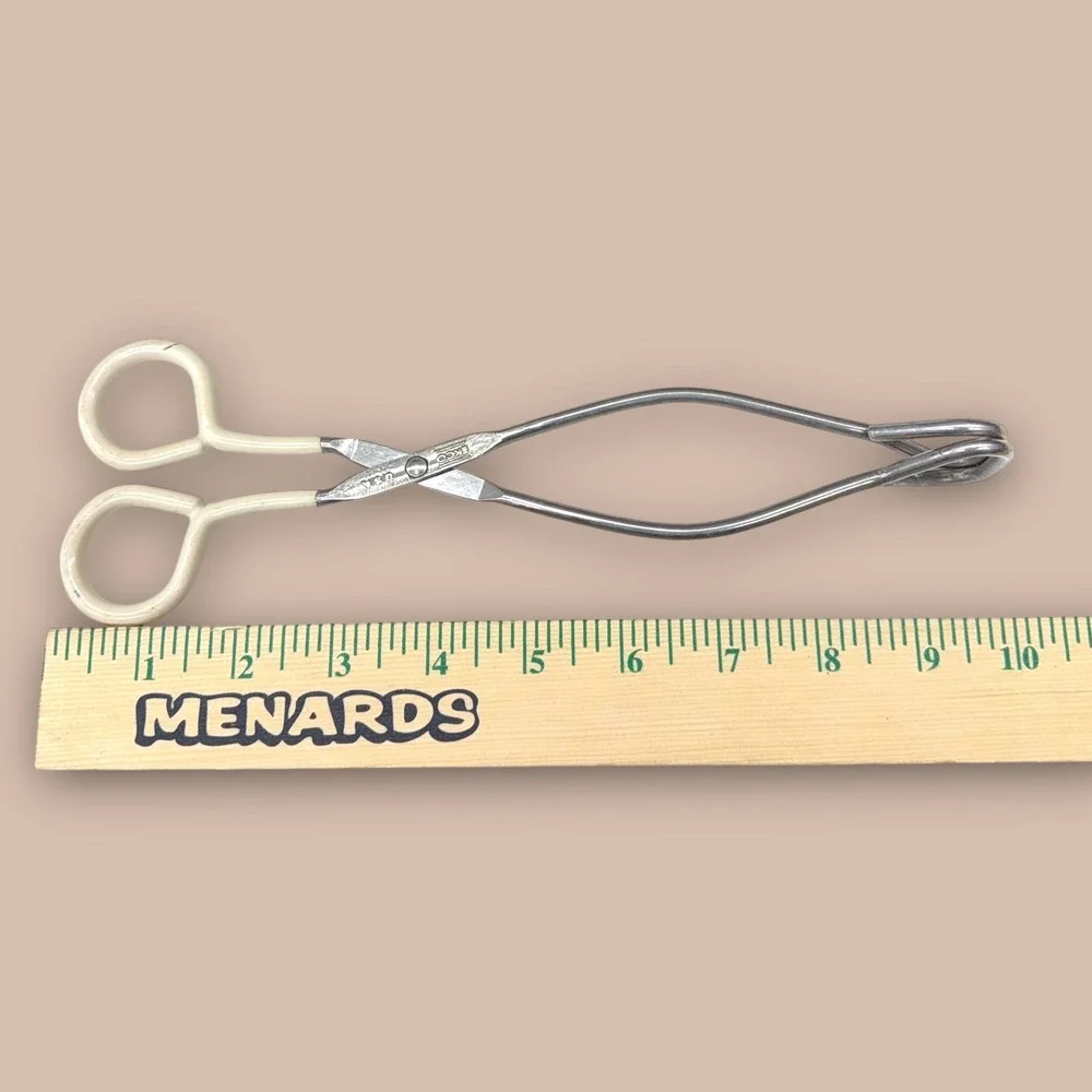 Vintage EKCO USA Kitchen Tongs Set of 3 Metal Scissor Style Tongs Silver Cream